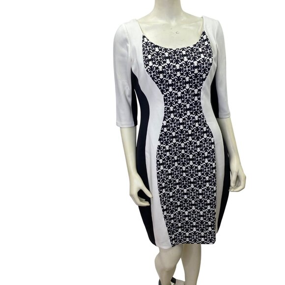 Sangria Black & White Floral Print Bodycon Dress With 3/4 Sleeves‎ 12 Petite - Picture 2 of 7